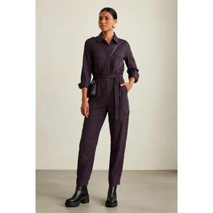 Burning Torch Womens Belted Jumpsuit XXS Purple Utility Long Sleeve USA Casual